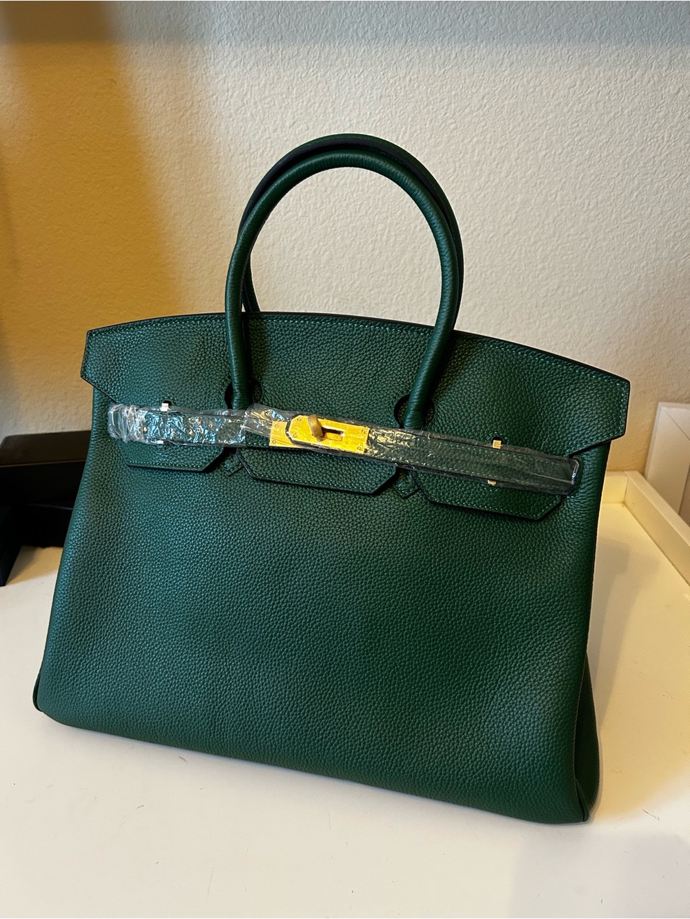 35cm Velvet Green Top Handle Leather Satchel BK Style